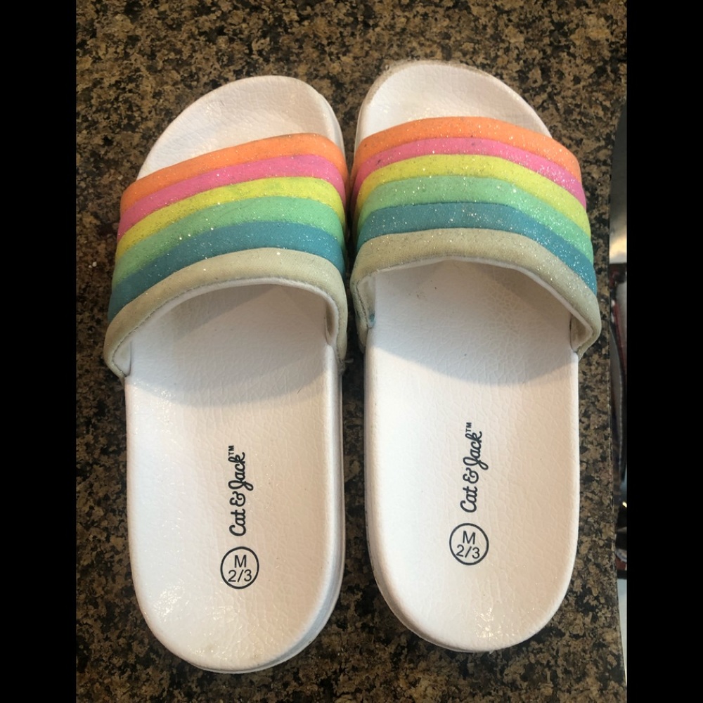 Girls slide on flip flops